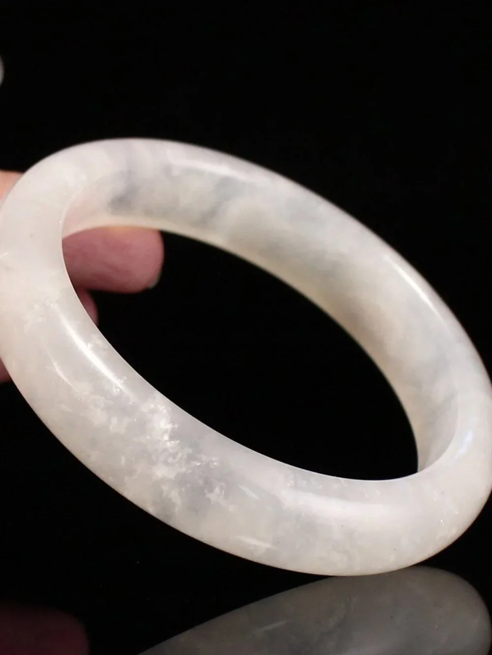Natural White Moonstone Bangle Bracelet 55.8mm I.D. w Moderate Blue Sheen 44.61g